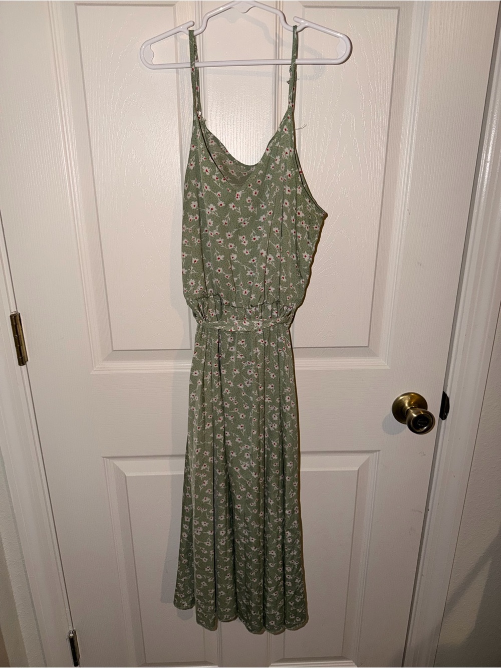 Women's Olive Green Floral Midi Dress